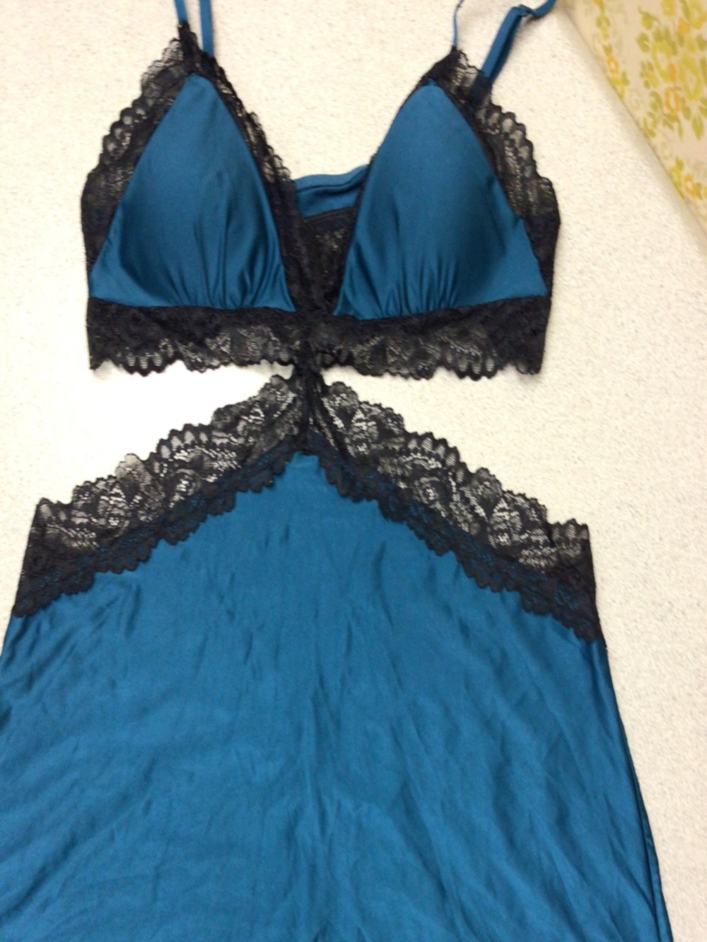 LaSenza Dark teal blue and black trim laced nighty size small